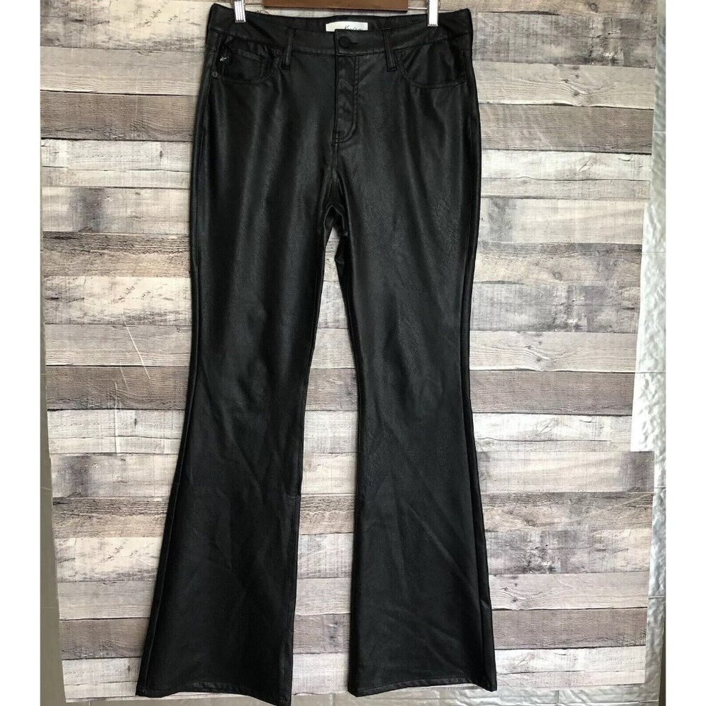 Kancan Womens SIZE 13/30 Black High Rise Faux Leather Flare Jeans